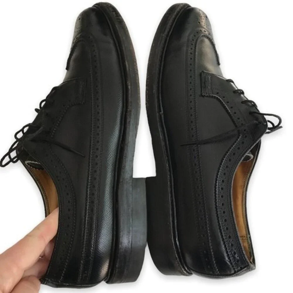 Vintage Florsheim Imperial Longwing Leather Wing Tip Black Mens Size 9D Shoes